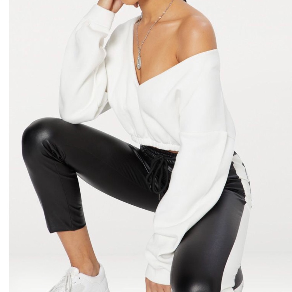 Cream Cropped off the Shoulder Sweater